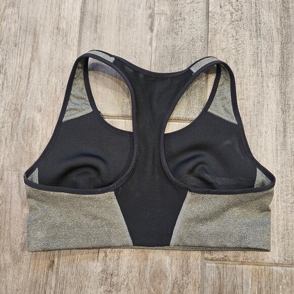 Nike Sports Bra Womens Size S Middle Swoosh Grey Black Medium Support Stretch - Picture 4 of 7
